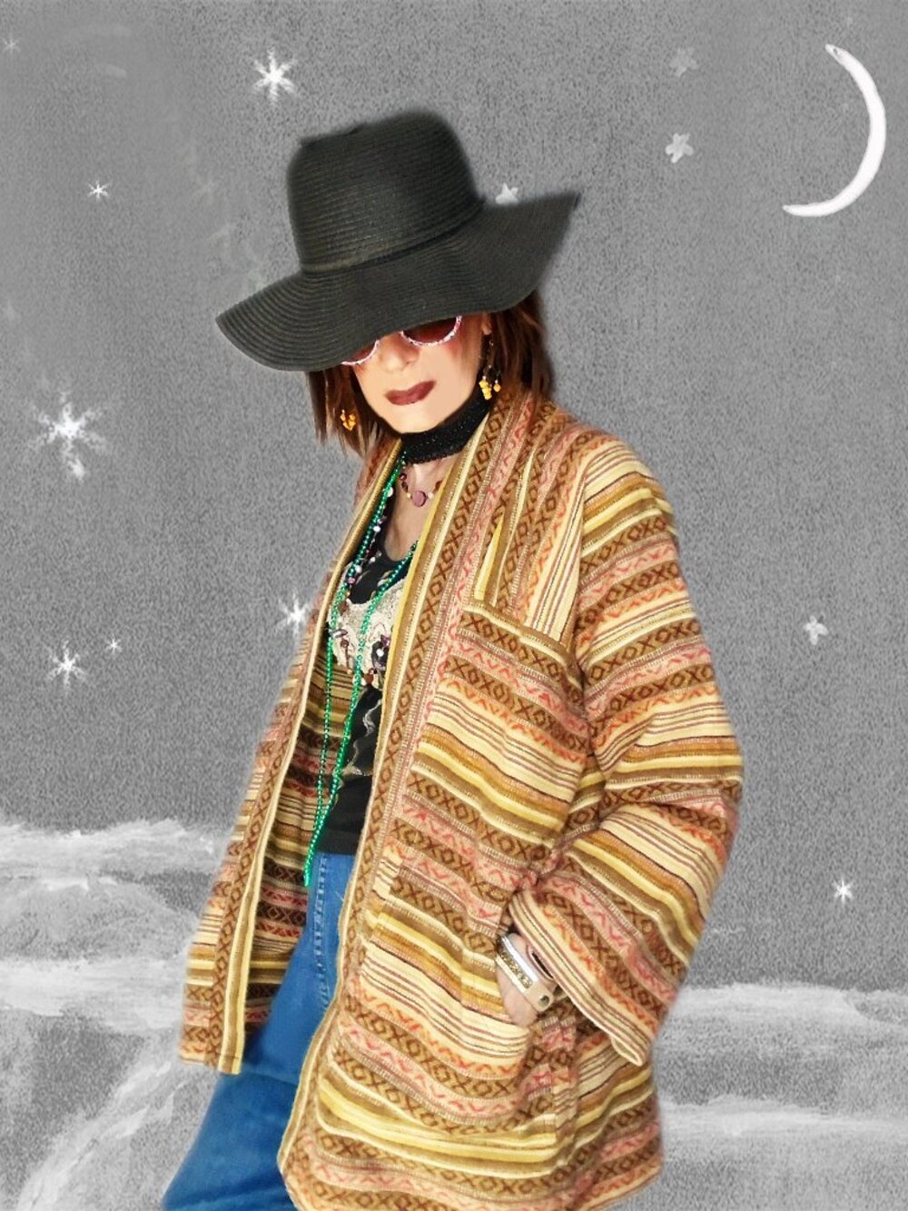 Kimono Jacket Woven Nepalese Gheri Cotton Hippie Festival Boho, Southwest Vibe